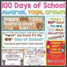 100th Day Of School Awards Certificates Crown Tags Bag