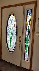 Cattails Stained Glass Door