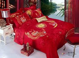 red chinese wedding dragon bedding set
