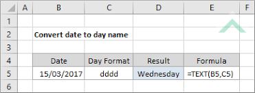 convert date to day name excel vba