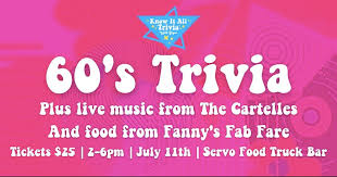 History trivia questions are always more interesting, because you're left with a sense of discovery that actually means something. 1960s Trivia Featuring The Cartelles Servo Food Truck Bar Port Kembla 5 December