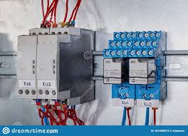 Two Phase Change Control Relays and Two Intermediate Relays in the  Electrical Cabinet Stock Image - Image of controller, blue: 161048013
