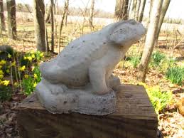 Long Cement Frog Sitting Up Garden Art