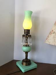 Antique Peacock Uranium Jadeite Lamp