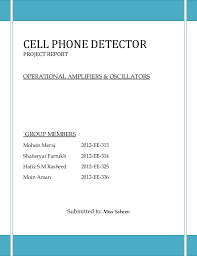 Project Report Of Cell Phone Detector Circuit