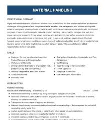material handling resume exle
