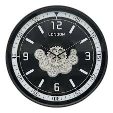 Large 60cm Black Grey Moving Gears Wall