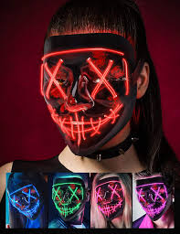 Amazon Com Scary Halloween Mask Led Light Up Mask Cosplay Glowing In The Dark Mask Costume 3 Lighting Modes Halloween Face Masks For Men Women Kids Red Toys Games