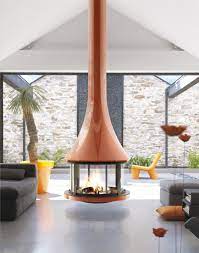 Round Suspended Fireplace With Glossy