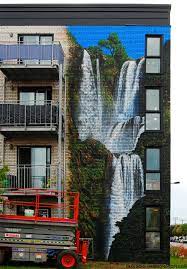 Exterior Wall Airbush Mural With Waterfall