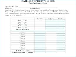 Profit And Loss Self Employment Template Xls Free Templates