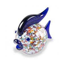 Paina Murrine Blue Glass Fish Sculpture