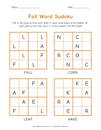 printable fall word sudoku for kids