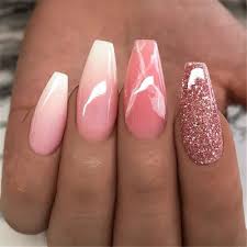2marbleized matte acrylic nails coffin style. Coffin Pink Nails Nail Art 4u