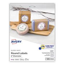 avery easy l labels true print print to the edge permanent adhesive glossy 2 round 120 labels 22807