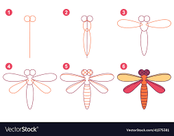 drawing dragonfly step royalty free vector