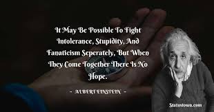 Einstein funny quote universe quote human stupidity quote. It May Be Possible To Fight Intolerance Stupidity And Fanaticism Seperately But When They Come Together