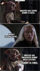 Got a sock, said dobby in disbelief. Master Has Given Dobby A Sock Scattered Quotes