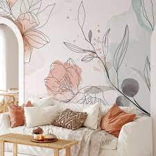 Line Art Large Flowers Removable Mural