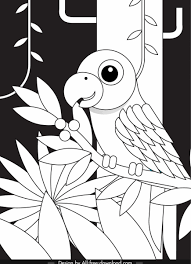 Parrot Painting Black White Flat Sketch