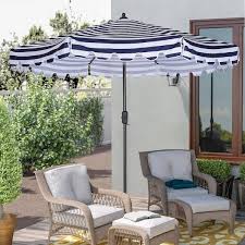 Huluwat 9 Ft Patio Umbrella 8 Sy Ribs Market Umbrella With Push On Tilt And Crank In Blue White Striped