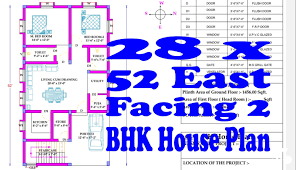 28 x 52 east facing 2 bhk house plan as