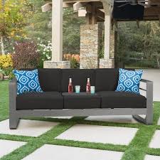 Noble House Cape C Outdoor Sofa Couch With Cushions Gray