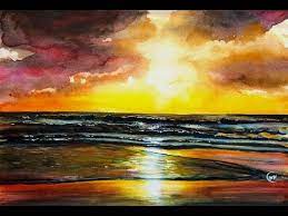 Watercolor Sunset By The Beach Painting