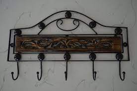 Wooden Wrought Iron Wall Mounted Coat