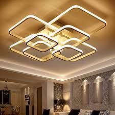 Amazon Com Led Ceiling Light Fixture With Remote Control Chandelier Modern Acrylic Lighting Flush Mount Lamp 8 Heads For Dining Room Bedroom Square Kitchen Light Fixtures Dimmable Light Color Changeable White Home Improvement