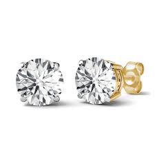 round diamond stud earrings in 14k gold
