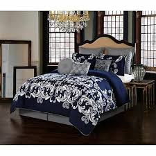 full queen king bed navy blue silver