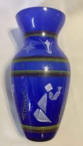 Cobalt Blue Glass 10 Vase Painted