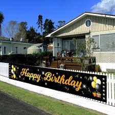 birthday banner outdoor yard signs happy birthday party decorations supplies black and gold large 9 7 1 64 feet