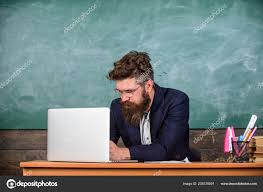 Writing School Report Teacher Bearded Hipster With