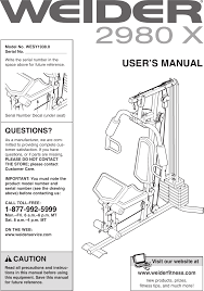 Weider 2980 X System Wesy1938 Users Manual 285430