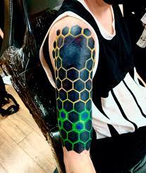 Tattoo uploaded by Katt Franich • Geometric Hexagon Half Sleeve (cover-up)  • Tattoodo