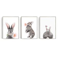 3 Piece Wall Art Bunny Nursery Bunny Rabbit Art Canvas Print Baby Girl Nursery Art Rabbit Print Bunny Art Funny Bunny Print Gallery Wall Set