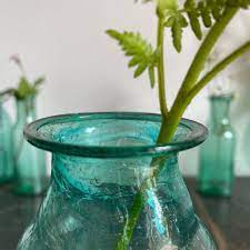 Ribbed Recycled Glass Vase Aqua