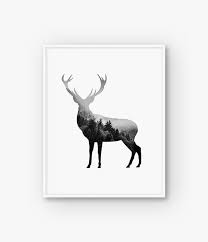 Abstract Deer Wall Art Black And White