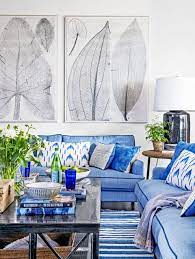 blue and white living room