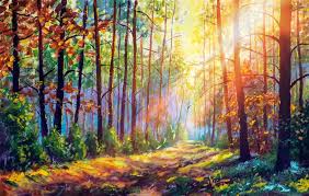 Sunny Forest Tree Wall Art Painting