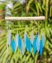 Glass Wind Chime Sparkling Blue Leaves