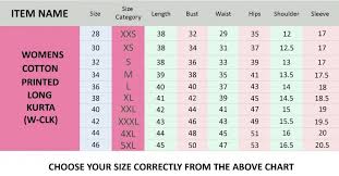 Image result for size chart for long kurtis