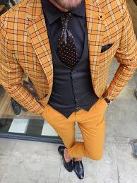 mustard slim fit plaid suit by gentwith