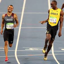 Usain Bolt and Andre De Grasse Smiling in the 200m Semi