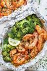 shrimp with broccoli in foil packets