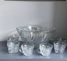 Vintage Depression Glass Punch Bowl Set