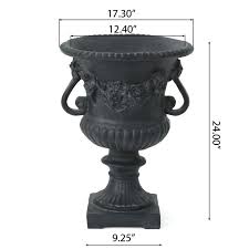 24 Inch Antique Black Finish Cast Stone Urn