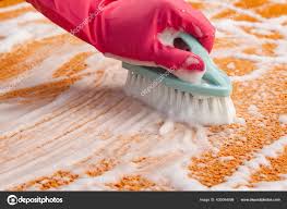 woman hand cleaning stain on carpet